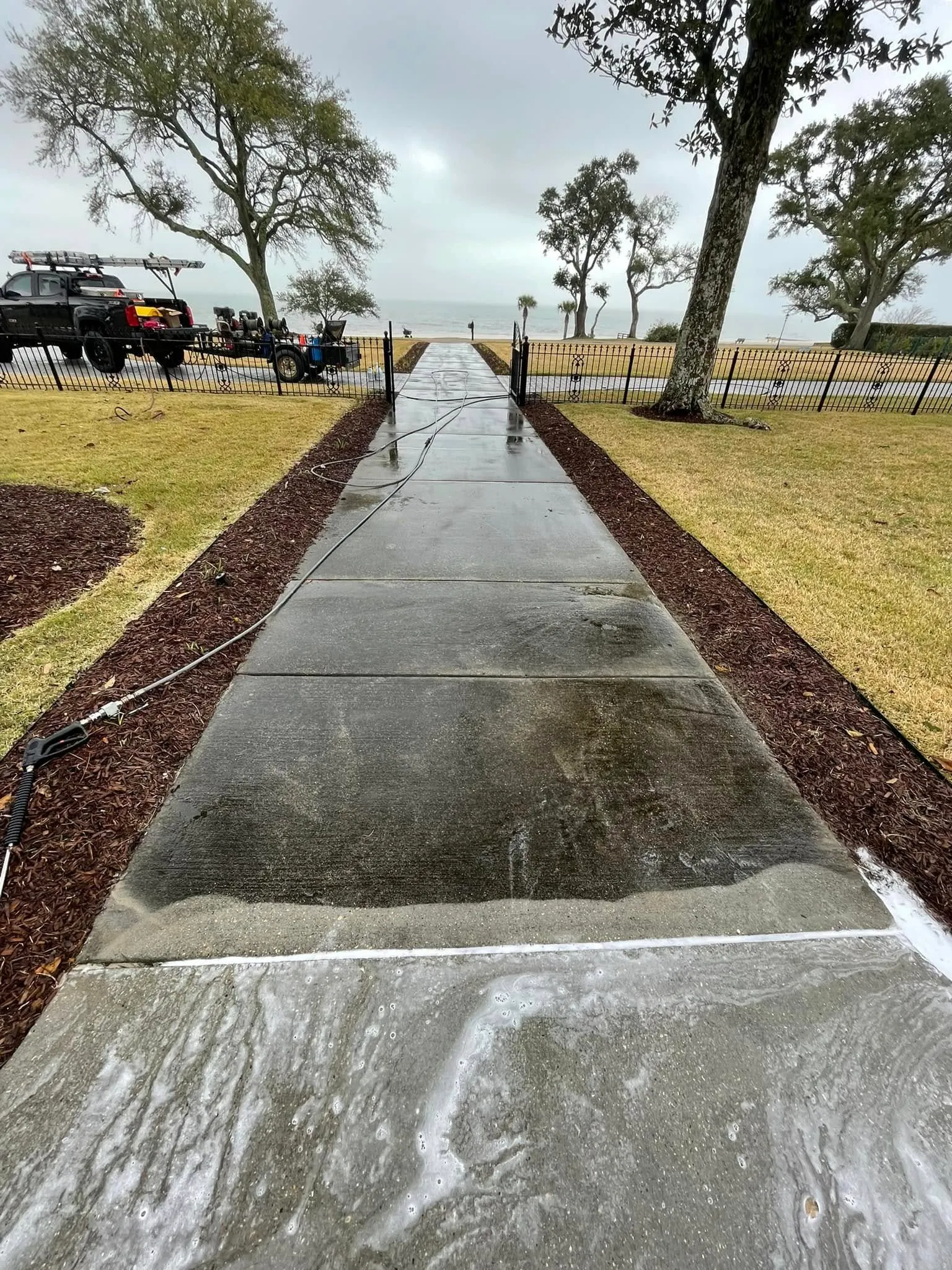 Walkway wash with the coast in view.